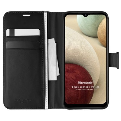 Microsonic  Samsung Galaxy A12 Kılıf Delux Leather Wallet Siyah