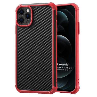 Microsonic Apple iPhone 12 Pro Kılıf Chester Carbon Kırmızı