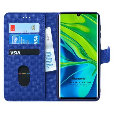 Microsonic Xiaomi Mi Note 10 Pro Kılıf Fabric Book Wallet Lacivert