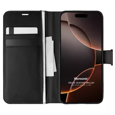 Microsonic Apple iPhone 16 Pro Kılıf Delux Leather Wallet Siyah