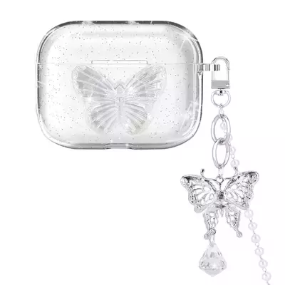 Microsonic AirPods Pro 3 Kılıf Kelebek Figürlü Parıltılı Şeffaf