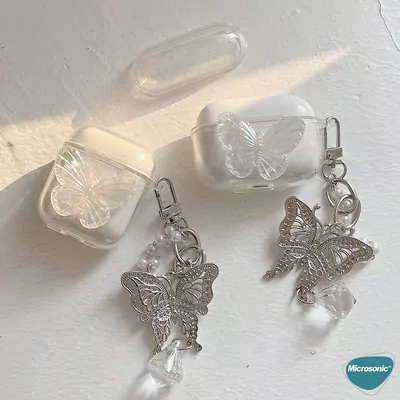 Microsonic AirPods Pro 3 Kılıf Kelebek Figürlü Parıltılı Şeffaf