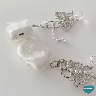 Microsonic AirPods Pro 3 Kılıf Kelebek Figürlü Parıltılı Şeffaf