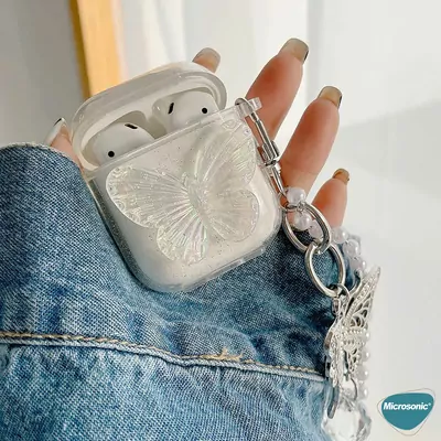 Microsonic AirPods Pro 3 Kılıf Kelebek Figürlü Parıltılı Şeffaf