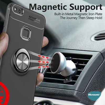 Microsonic Huawei P10 Lite Kılıf Kickstand Ring Holder Kırmızı