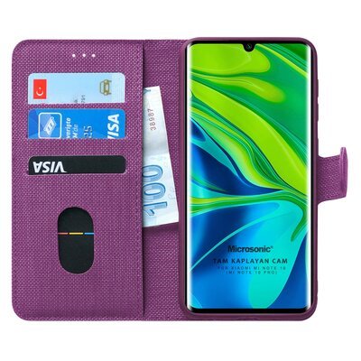 Microsonic Xiaomi Mi Note 10 Kılıf Fabric Book Wallet Mor