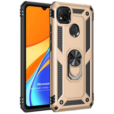 Microsonic Xiaomi Redmi 9C Kılıf Military Ring Holder Gold