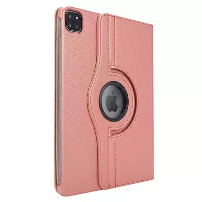 Microsonic Apple iPad Pro 12.9'' 2021 5. Nesil Kılıf (A2378-A2461-A2379-A2462) 360 Rotating Stand Deri Rose Gold