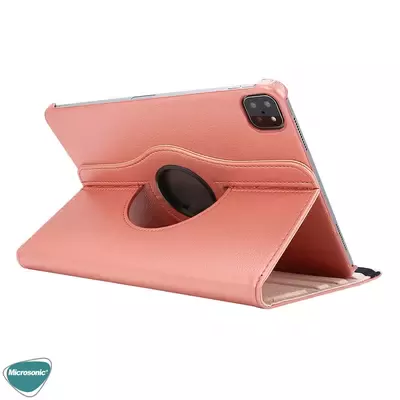 Microsonic Apple iPad Pro 12.9'' 2021 5. Nesil Kılıf (A2378-A2461-A2379-A2462) 360 Rotating Stand Deri Rose Gold