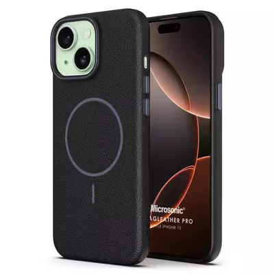 Microsonic Apple iPhone 15 Kılıf MagLeather Pro Siyah