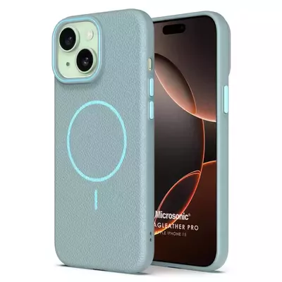 Microsonic Apple iPhone 15 Kılıf MagLeather Pro Mavi