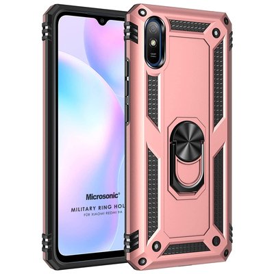 Microsonic Xiaomi Redmi 9A Kılıf Military Ring Holder Rose Gold