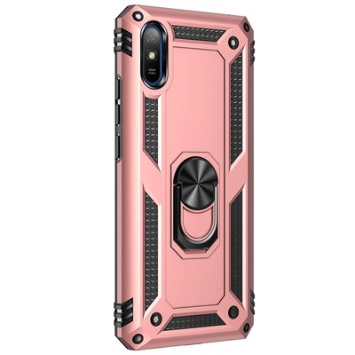 Microsonic Xiaomi Redmi 9A Kılıf Military Ring Holder Rose Gold