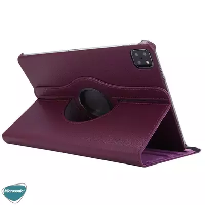 Microsonic Apple iPad Pro 12.9'' 2021 5. Nesil Kılıf (A2378-A2461-A2379-A2462) 360 Rotating Stand Deri Mor