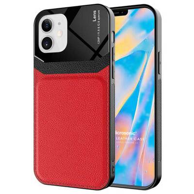 Microsonic Apple iPhone 12 Kılıf Uniq Leather Kırmızı