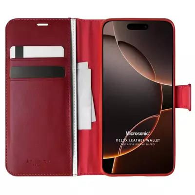 Microsonic Apple iPhone 16 Pro Kılıf Delux Leather Wallet Kırmızı
