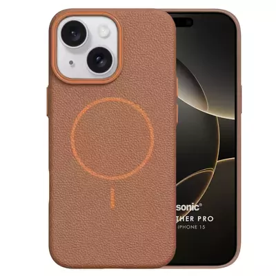 Microsonic Apple iPhone 15 Kılıf MagLeather Pro Kahverengi