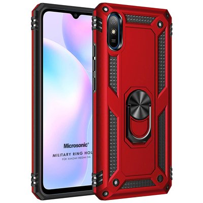 Microsonic Xiaomi Redmi 9A Kılıf Military Ring Holder Kırmızı