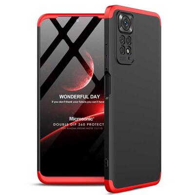 Microsonic Xiaomi Redmi Note 11 Kılıf Double Dip 360 Protective AYS Siyah Kırmızı