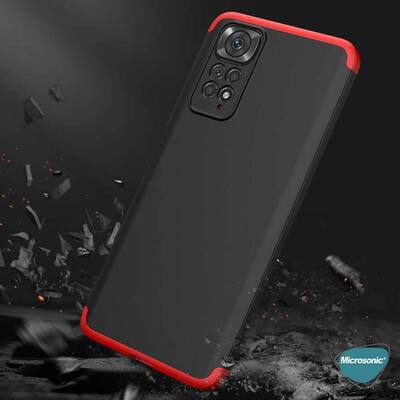 Microsonic Xiaomi Redmi Note 11 Kılıf Double Dip 360 Protective AYS Siyah Kırmızı