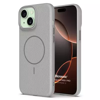 Microsonic Apple iPhone 15 Kılıf MagLeather Pro Gri