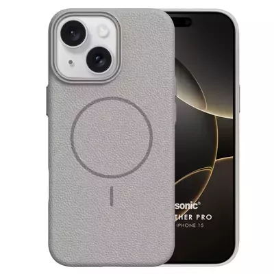 Microsonic Apple iPhone 15 Kılıf MagLeather Pro Gri