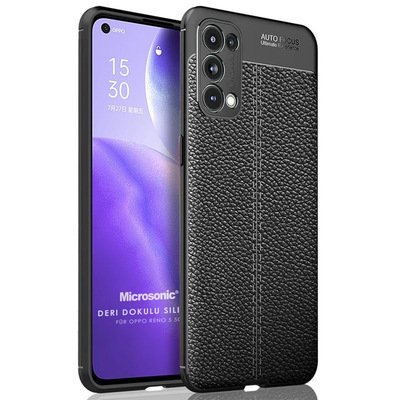 Microsonic Oppo Reno 5 5G Kılıf Deri Dokulu Silikon Siyah