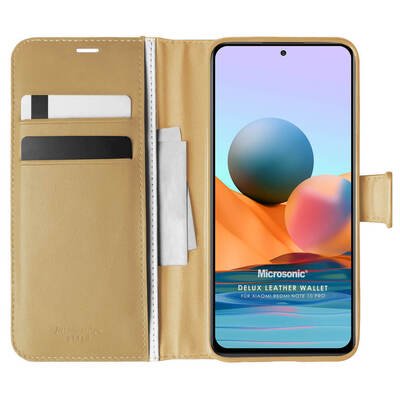 Microsonic Xiaomi Redmi Note 10 Pro Max Kılıf Delux Leather Wallet Gold