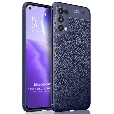 Microsonic Oppo Reno 5 5G Kılıf Deri Dokulu Silikon Lacivert