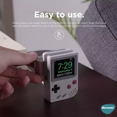 Microsonic Apple Watch 9 41mm Masaüstü Şarj Standı Gameboy Gri