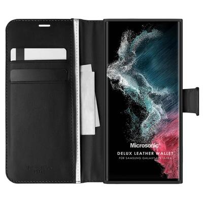 Microsonic Samsung Galaxy S22 Ultra Kılıf Delux Leather Wallet Siyah