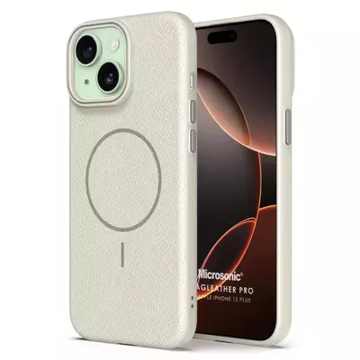 Microsonic Apple iPhone 15 Plus Kılıf MagLeather Pro Bej
