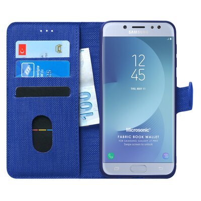 Microsonic Samsung Galaxy J7 Pro Kılıf Fabric Book Wallet Lacivert