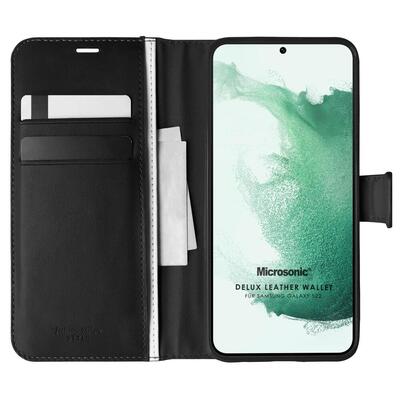 Microsonic Samsung Galaxy S22 Kılıf Delux Leather Wallet Siyah