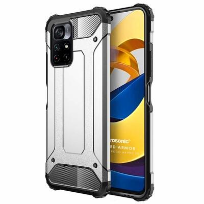 Microsonic Xiaomi Poco M4 Pro Kılıf Rugged Armor Gümüş