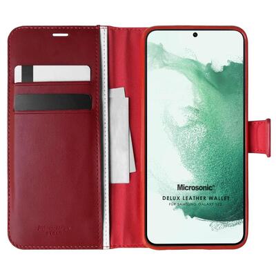 Microsonic Samsung Galaxy S22 Kılıf Delux Leather Wallet Kırmızı