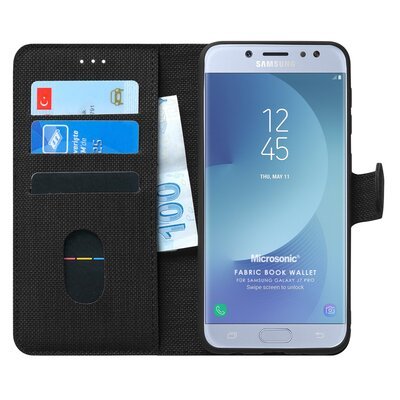 Microsonic Samsung Galaxy J7 Prime 2 Kılıf Fabric Book Wallet Siyah