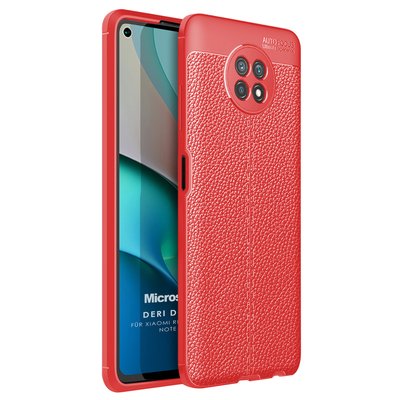 Microsonic Xiaomi Redmi Note 9T Kılıf Deri Dokulu Silikon Kırmızı