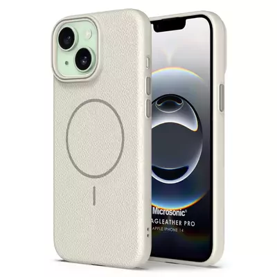 Microsonic Apple iPhone 14 Kılıf MagLeather Pro Bej