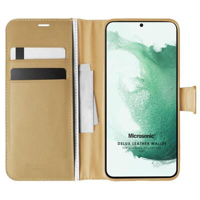 Microsonic Samsung Galaxy S22 Plus Kılıf Delux Leather Wallet Gold