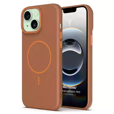 Microsonic Apple iPhone 13 Kılıf MagLeather Pro Kahverengi