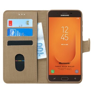 Microsonic Samsung Galaxy J7 Prime Kılıf Fabric Book Wallet Gold