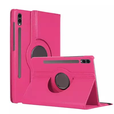 Microsonic Samsung Galaxy Tab S11 Ultra Kılıf 360 Rotating Stand Deri Koyu Pembe