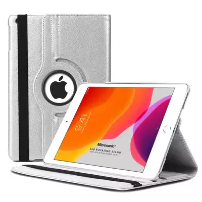 Microsonic Apple iPad 10.2'' 9. Nesil (A2602-A2604-A2603-A2605) Kılıf 360 Rotating Stand Deri Gümüş