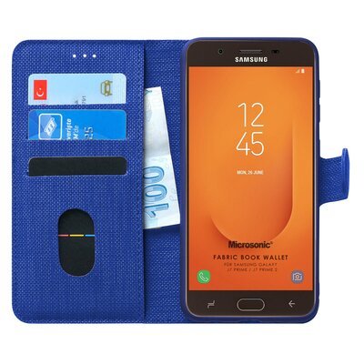 Microsonic Samsung Galaxy J7 Prime Kılıf Fabric Book Wallet Lacivert