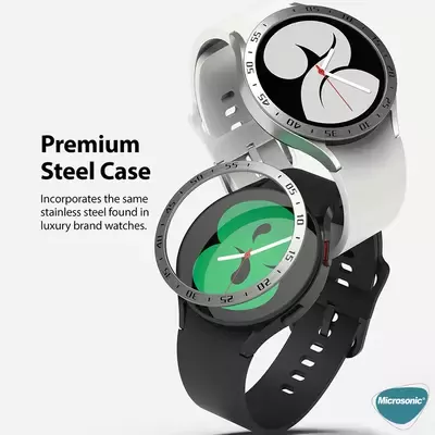 Microsonic Samsung Galaxy Watch 4 Classic (46MM) Spor Koruyucu Metal Çerçeve Bezel Gümüş