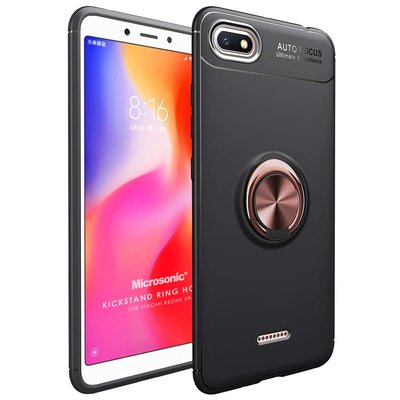 Microsonic Xiaomi Redmi 6A Kılıf Kickstand Ring Holder Siyah Rose