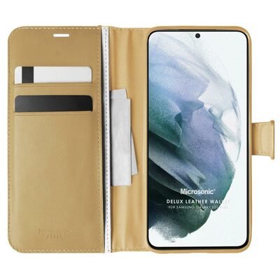 Microsonic Samsung Galaxy S21 Plus Kılıf Delux Leather Wallet Gold