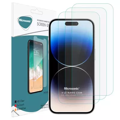 Microsonic Apple iPhone 15 Plus Screen Protector Nano Glass Cam Ekran Koruyucu (3`lü Paket)