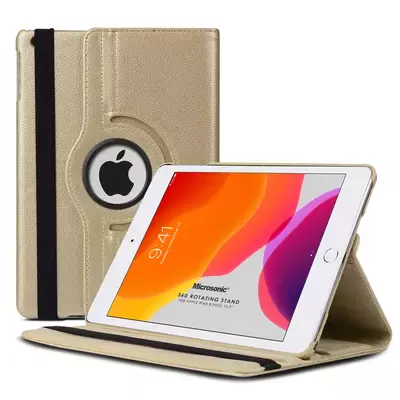 Microsonic Apple iPad 10.2'' 8. Nesil (A2270-A2428-A2429-A2430) Kılıf 360 Rotating Stand Deri Gold